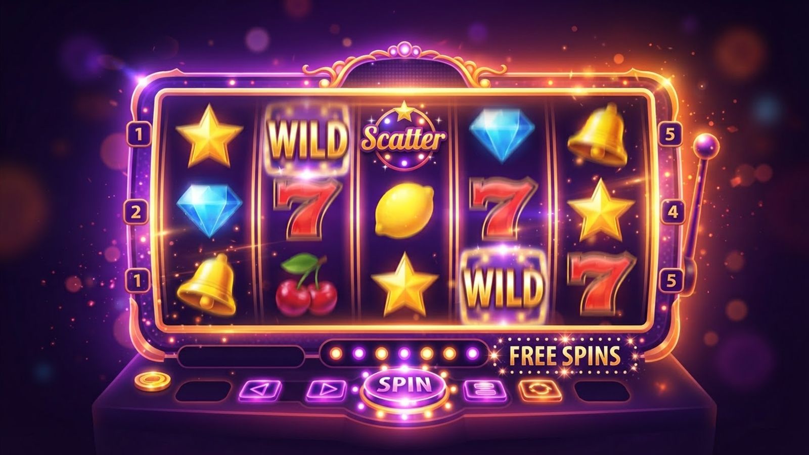 Free spins slot reels on dark background