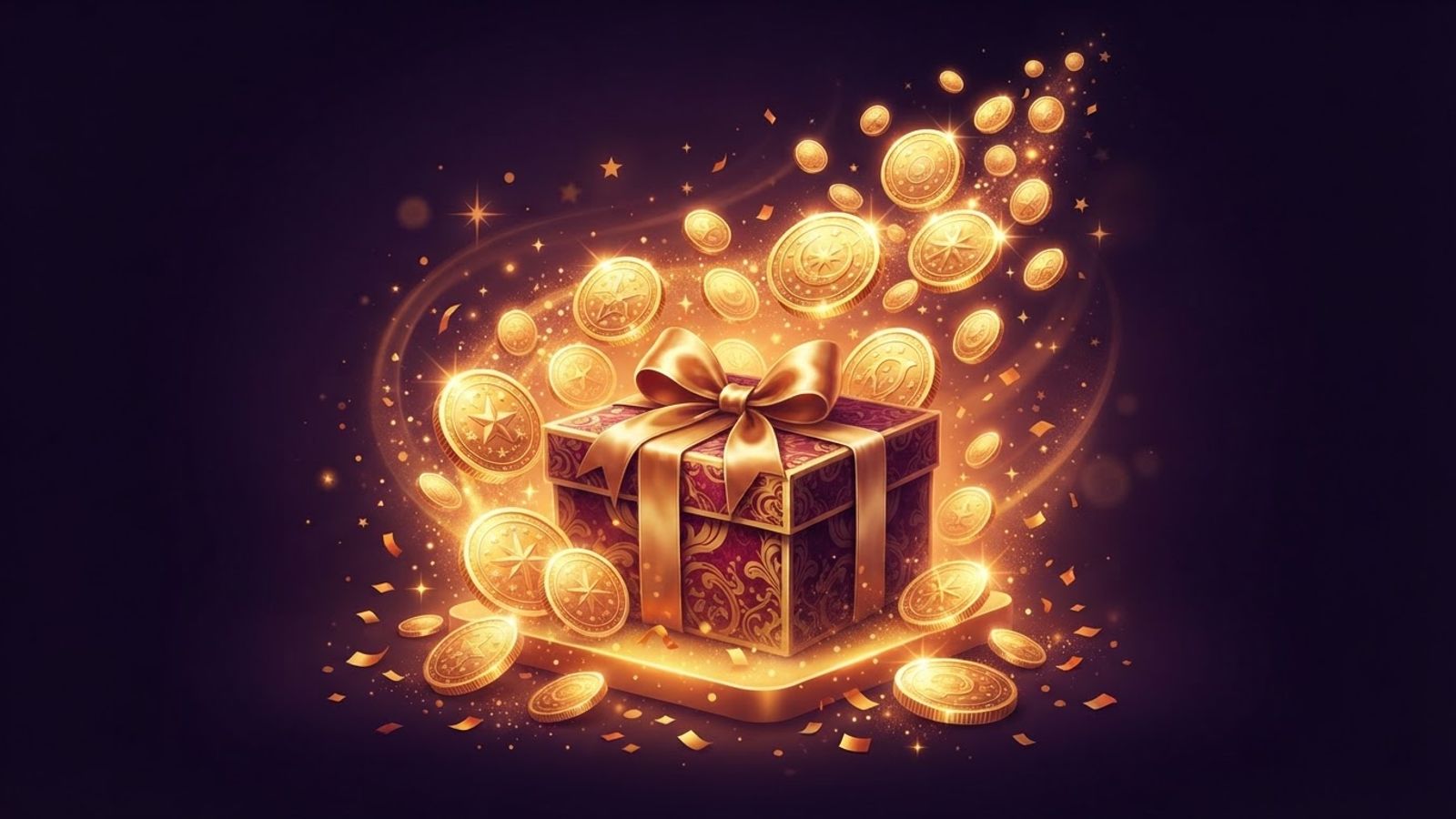 Welcome bonus golden coins on dark background